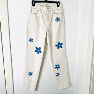 PacSun White Denim Flower Patch Dad Jeans Button Fly High Rise